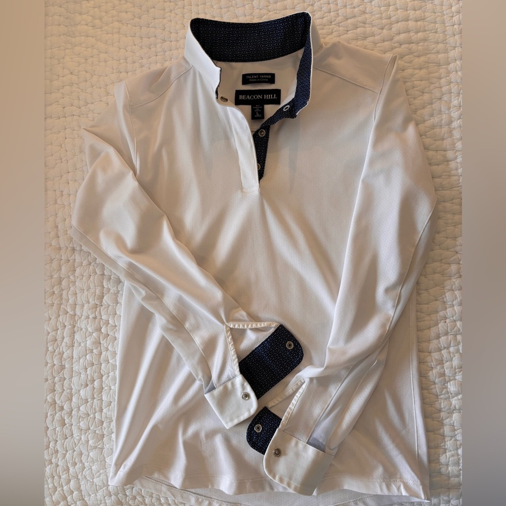 Beacon Hill Performance Kids White Equestrian Show Shirt, Girls Large